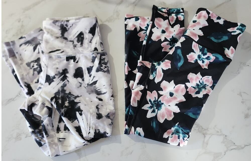 Balance Collection Set of 2 Tie Dye Floral Workout Running Leggings Yoga Small